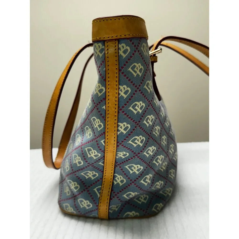 DOONEY & BOURKE East West Monogram Tote Blue/Tan Leather